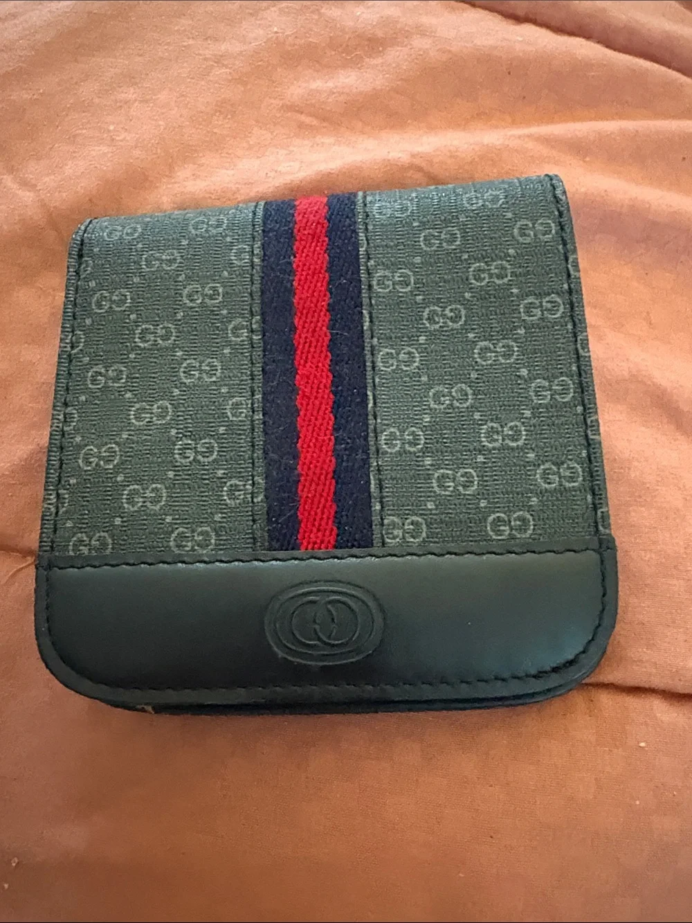 Gucci Green GG Canvas Wallet with Navy and Red Web Stripe
